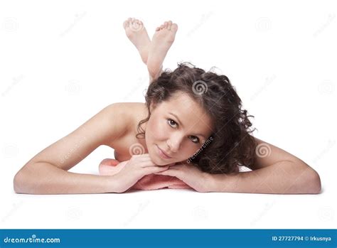 Naked Beautiful Woman Smiling And Lying On A Towel Stock Photo Image Of Fresh Portrait