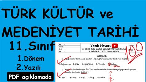 Türk Kültür ve Medeniyet Tarihi 11 Sınıf 1 Dönem 2 Yazılı Soruları