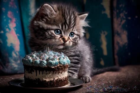 Adorable Kitten Celebrating A Birthday Generative Ai Stock Illustration