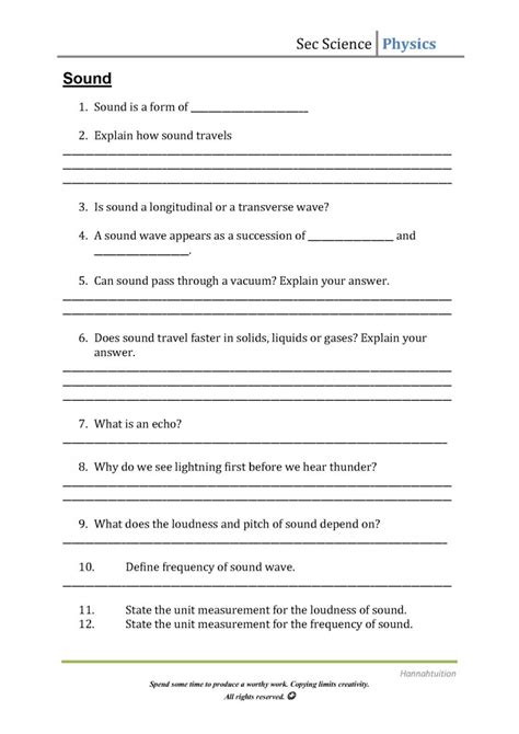 Lower Secondary Physics Sound Worksheet