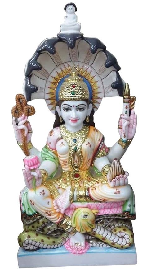 White Painted Padmavati Devi Marble Statue For Worship Size 1ft At