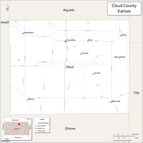 Map Of Cloud County Kansas Showing Cities Highways Important Places