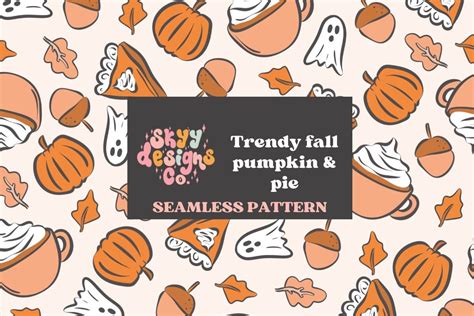 Trendy Pumpkin and Pie Fall Seamless Graphic by skyydesignsco · Creative Fabrica