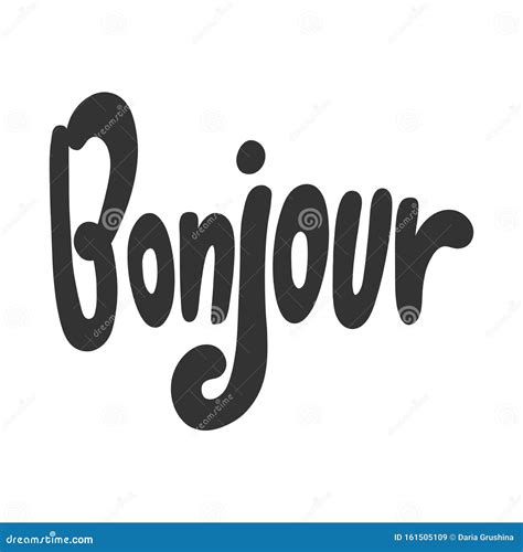 Bonjour Vector Hand Drawn Illustration Sticker With Cartoon Lettering