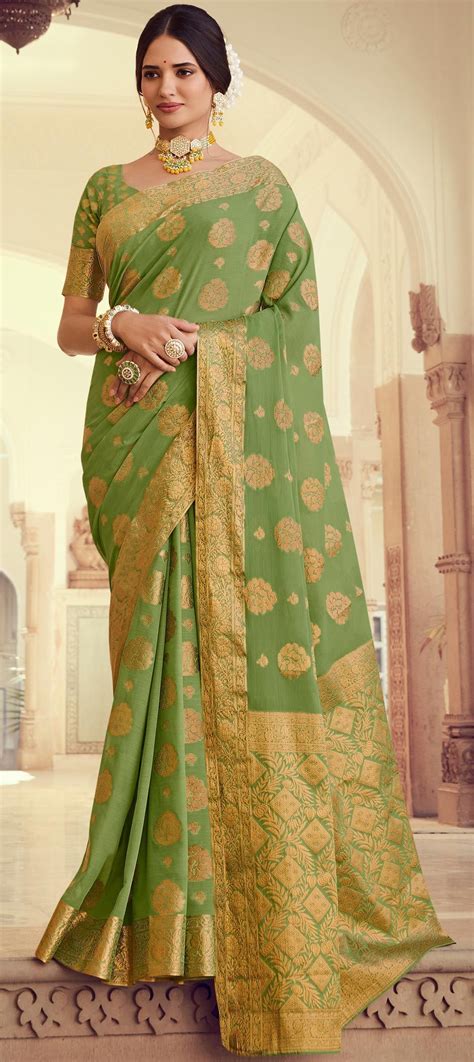 Traditional Wedding Green Color Banarasi Silk Silk Fabric Saree