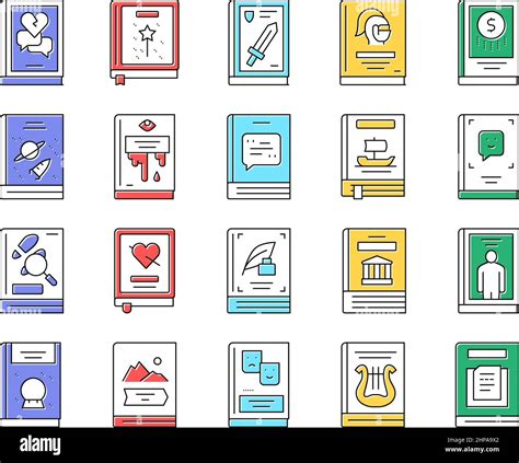 Literary Genres Books Collection Icons Set Vector Stock Vector Image