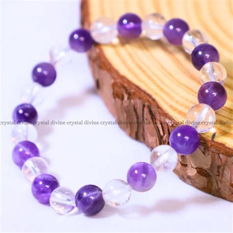 Clear Quartz Amethyst Bracelet 8MM Meditation Reflection