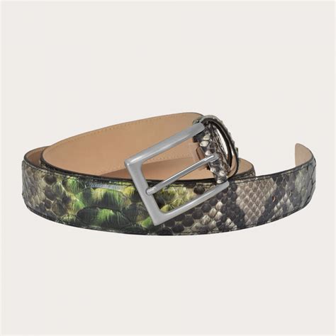 Shiny Nickel Free Belt In Python Leather Shades Of Green And Rock