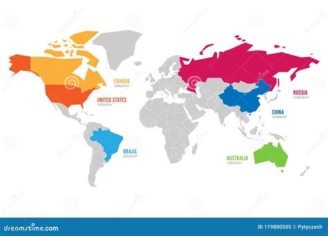 World Map Vector Illustration Infographics With Highlighted 6 Largest Countries By Area ...