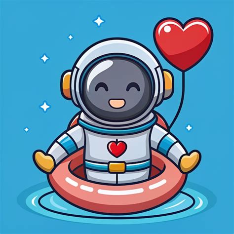 Astronauta lindo con neumáticos de natación en la piscina espacial