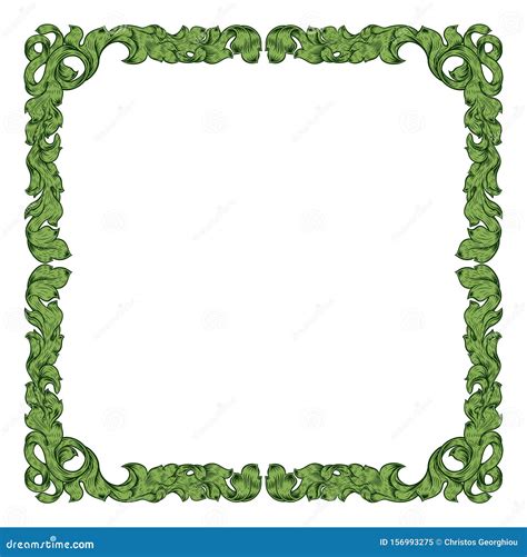 Filigree Heraldry Leaf Pattern Floral Border Frame Stock Vector