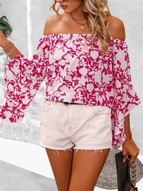 Shein Vcay Floral Print Off The Shoulder Blouse Shein Usa