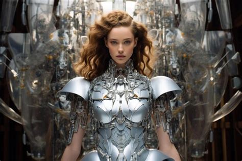 Premium Ai Image A Woman In A Silver Dress With A Silver Body And Her