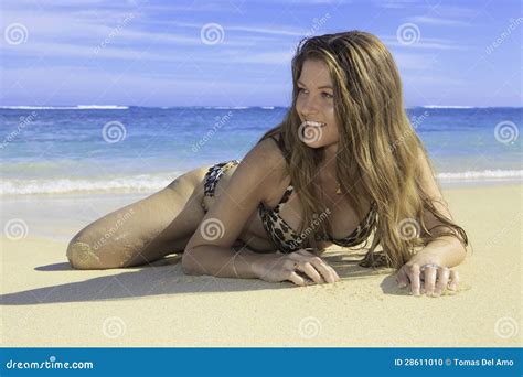 Girl In Bikini Lying On A Sandy Beach Stock Photo Image Of Hawaii