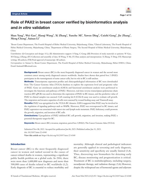 Pdf Role Of Pax In Breast Cancer Verified By Bioinformatics Analysis