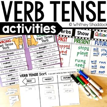 Verb Tenses Anchor Charts Worksheets And Sorts Past Present And