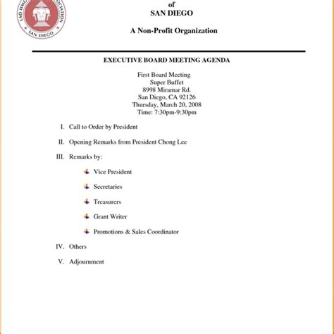 Free Meeting Agenda Template Doc First Board Minutes Awesome Non