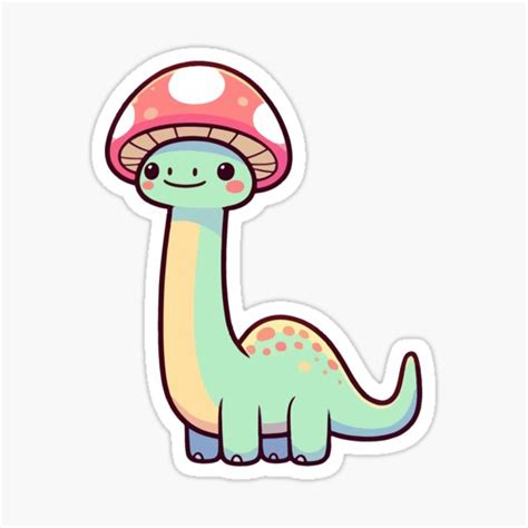 Kawaii Simple Mushroom Hat Dinosaur Brontosaurus Sticker For Sale By