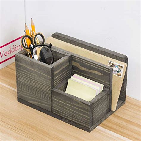 Mygift Vintage Gray Solid Wood Remote Control Holder Caddy With Mail