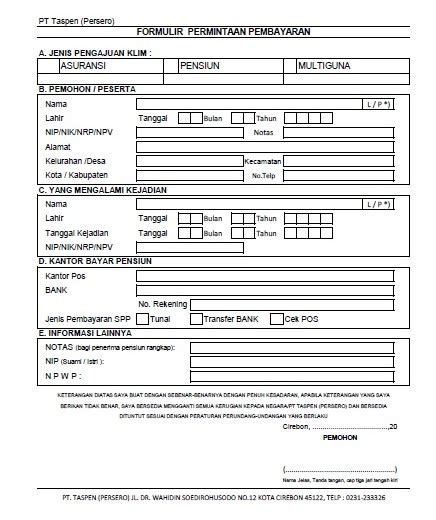 Duka Wafat Contoh Pengisian Formulir Permintaan Pembayaran Taspen