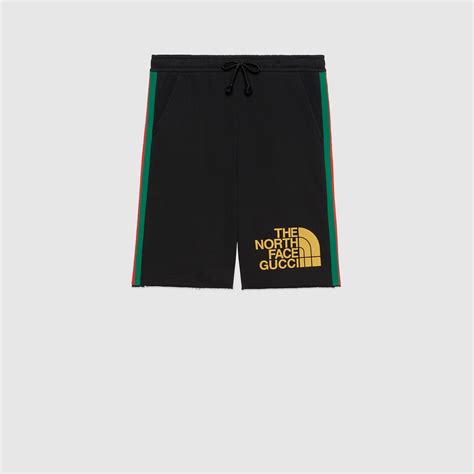 The North Face X Gucci Web Print Cotton Shorts In Black Gucci Tr