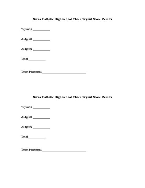 Cheerleading Tryout Score Sheet Template Free Download