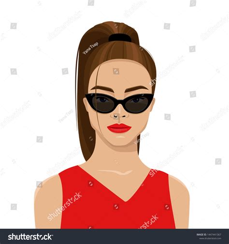 Beautiful Woman Sunglasses Red Lips Red Stock Vector Royalty Free