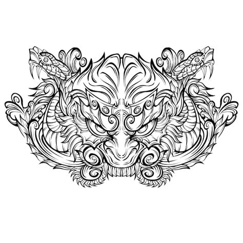 Premium Vector Tattoo Oni Mask Line Art Vector