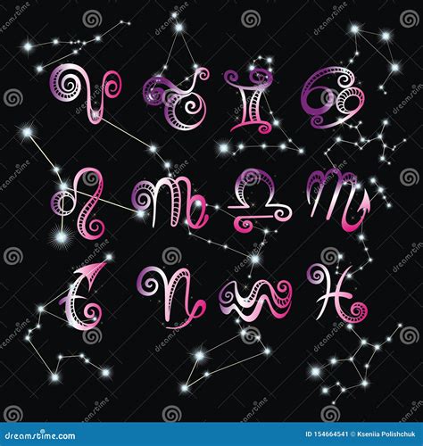 Collection Of Hand Drawn Zodiac Signs Vector Graphics Astrology Set Stock Vector