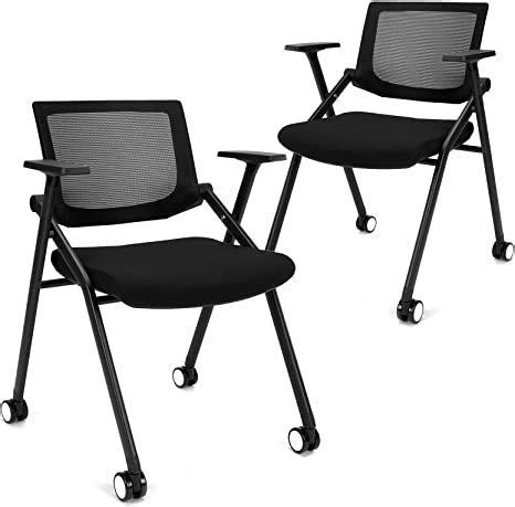 [2 Pack] Stackable Conference Room Chairs with Wheels and Paddle ...