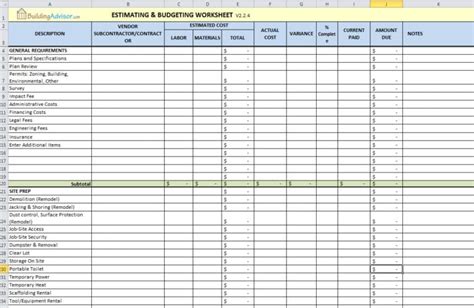 Engineering Cost Estimate Excel Template