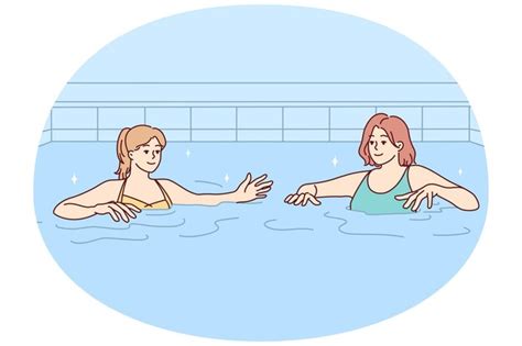 Premium Vector Women In Swimsuits Have Fun In Swimming Pool Together Female Friends In Bikini