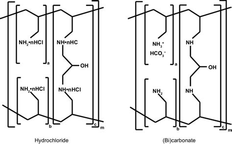 Chemical structure of sevelamer hydrochloride and carbonate. Notes: a ...