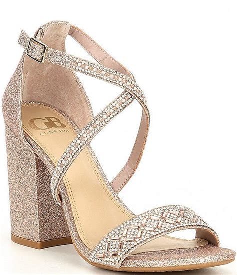 Gb Out Shine Glitter Rhinestone Embellished Strappy Block Heel Dress Sandals Dillards Wedding