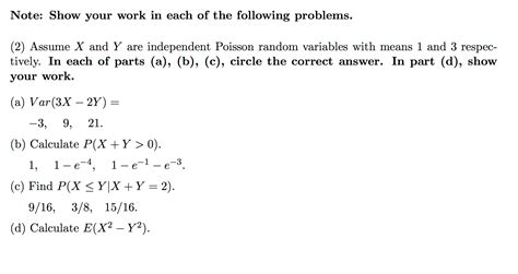 Solved Assume X And Y Are Independent Poisson Random Chegg