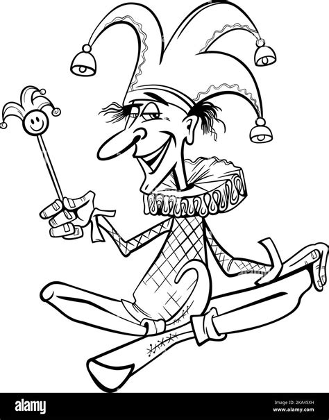 Black And White Cartoon Illustration Of Funny Jester Or Clown Comic