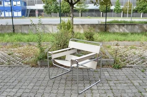 Silla B Wassily Vintage De Cuero Blanco De Marcel Breuer Para Gavina