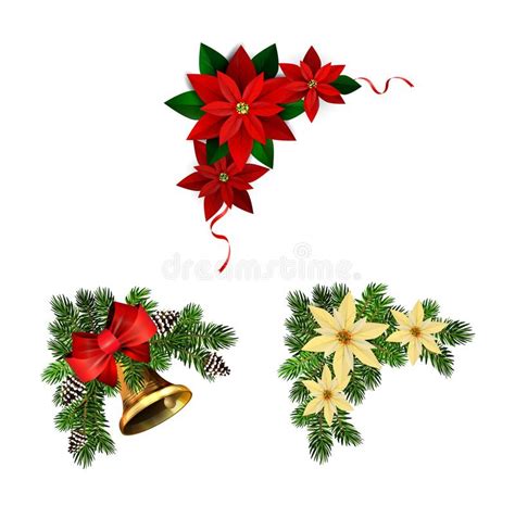 Christmas Decorations With Fir Tree Golden Jingle Bells Stock Vector