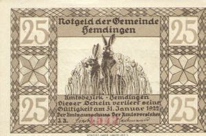 Banknote Pfennig German Notgeld Hemdingen Grm A