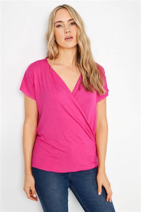 Lts Tall Women S Pink Short Sleeve Wrap Top Long Tall Sally