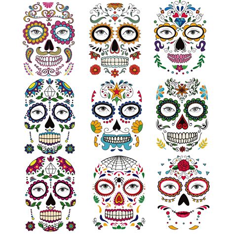 Buy Kotbs Sheets Day Of The Dead Skeleton Face Tattoo Glitter Red