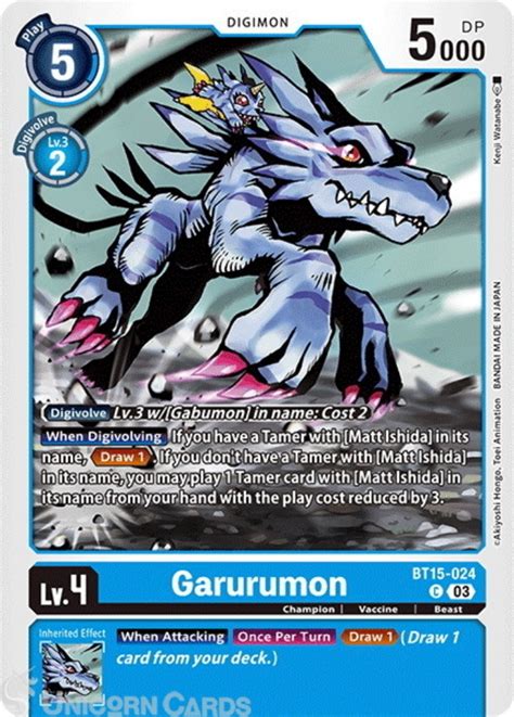 BT15 024 Garurumon Common Digimon Card BT 15 Exceed Apocalypse