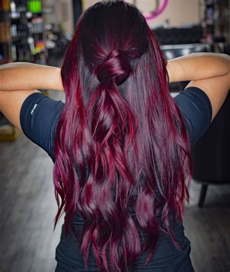 Red Wine Deep Red Balayage Long Hair Red Balayage Hair Raspberry Hair Wine Hair