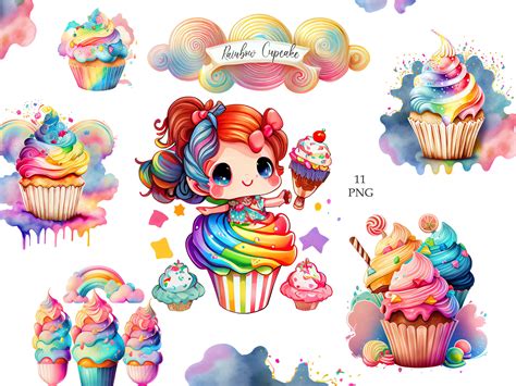 Rainbow Cupcake Clipart Sweets Clipart Instan Download Png Etsy