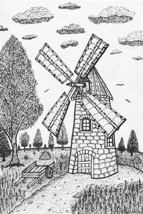 Medieval Windmill Drawing