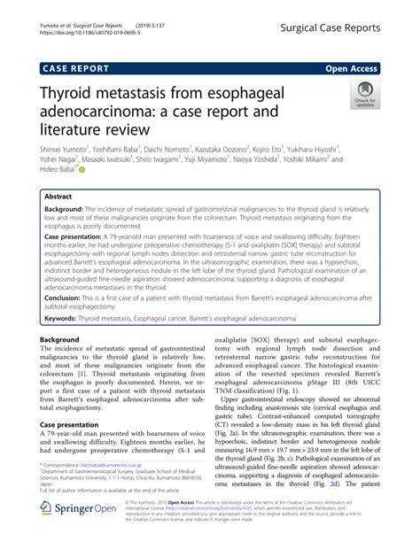 Pdf Thyroid Metastasis From Esophageal Adenocarcinoma A Case Report