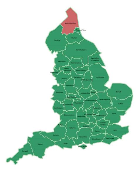 Map Of Northumberland County In North East England