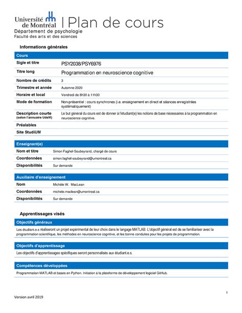 PSY6976E plan de cours Facult é des art s et des sciences 1