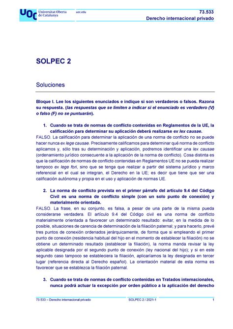 Solucion PEC 2 Derecho Internacional Privado SOLPEC 2 Soluciones