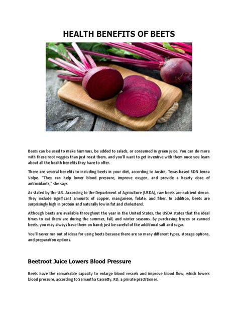 Health Benefits of Beets | PDF | Beetroot | Dietary Fiber